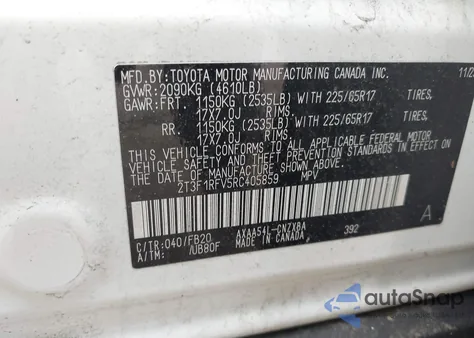 2024 Toyota Rav4 Le из США, поврежденный, VIN 2T3F1RFV5RC405859